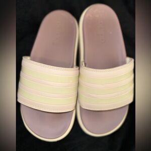 Adidas Women's Cream and Pink Slide Sandals